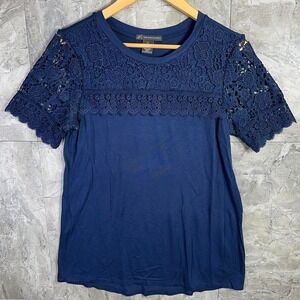 Adriana Papell Blue lace‎ short sleeve top women's small #blueshirt
